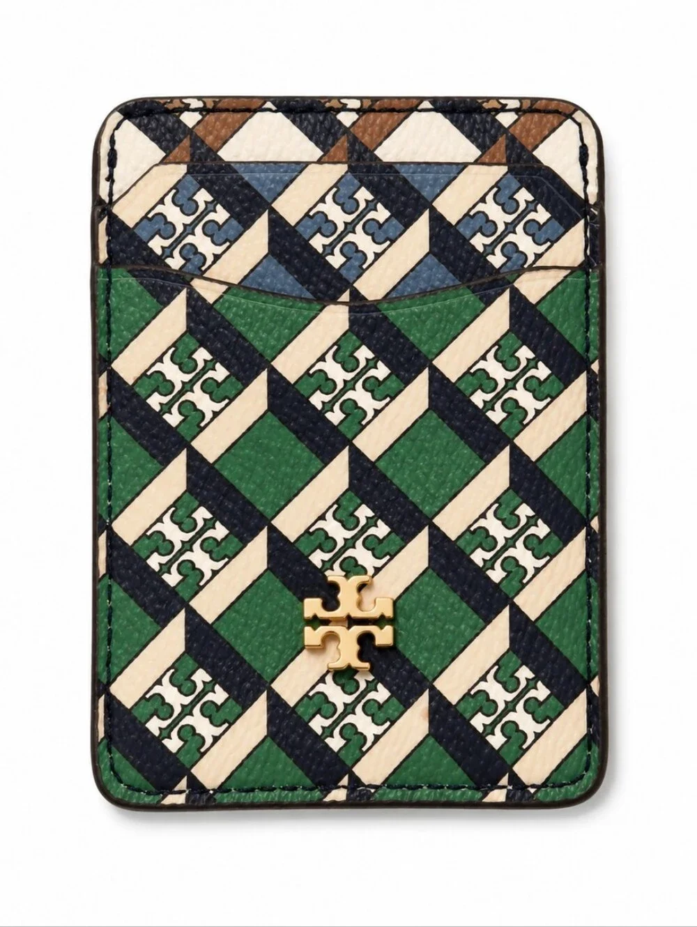 Tory Burch Geo Logo Color-Block Card Case Green Navy NWT Style 84754